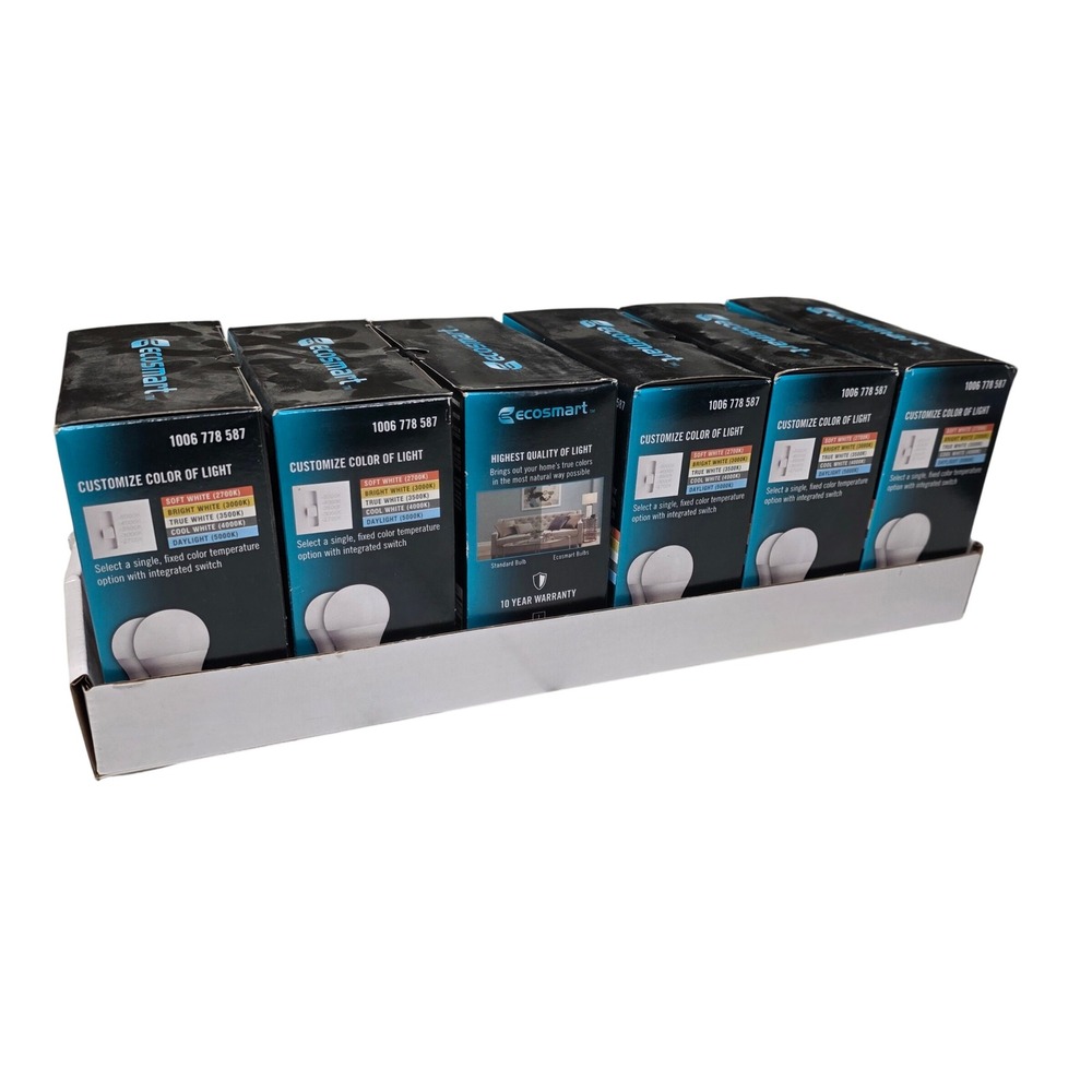 Case of 6, EcoSmart A19 LED Light Bulbs 60W Equivalent Selectable Color